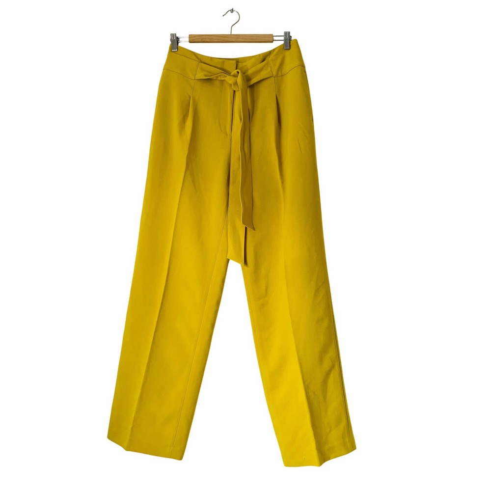 Boden Ketton Wide Leg Trouser Women 8 Long Mustard Yellow Tie Waist Quiet Luxury